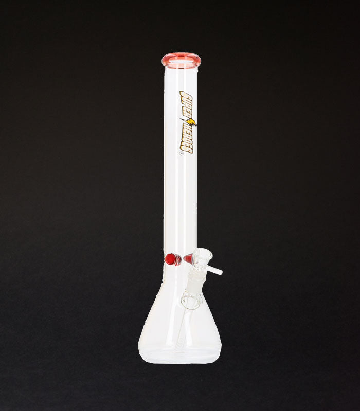 Super Heroes | Glasbong | konisch transparent rot | 45,2 cm hoch | 14,5er Schliff