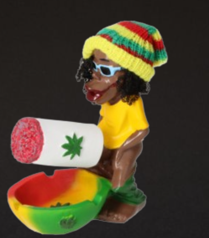 Rasta Aschenbecher aus Polyresin stehend mit Joint