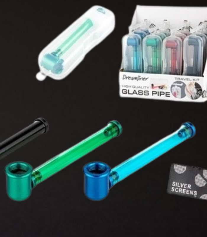 Dreamliner Travelkit – Glas/Metall-Pfeife 13 cm + Siebe