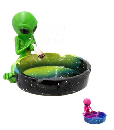Aschenbecher | Alien mit Joint | grün/pink-blau